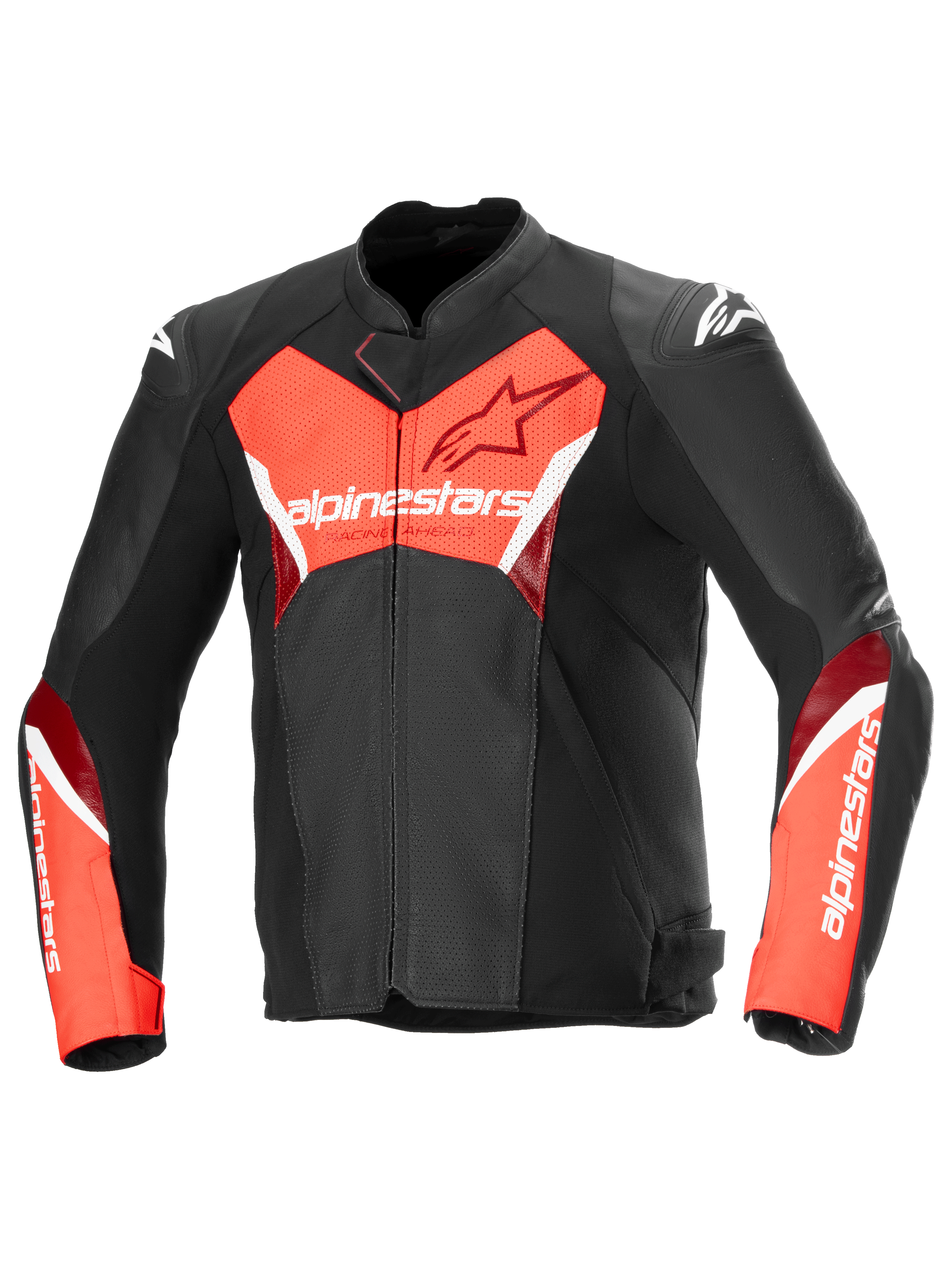 Alpinestars Faster V3 Airflow läderjacka, svart och röd motorcykeljacka, perforerad premiumläderkonstruktion, CE-certifierad