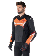 Alpinestars Faster V3 Airflow läderjacka, sportmotorcykeljacka, svart och röd fluo, med perforerat läder för ventilation, HRSF-stretchpaneler och DFS GP Lite-axelskydd, smidig racinginspirerad silhuett