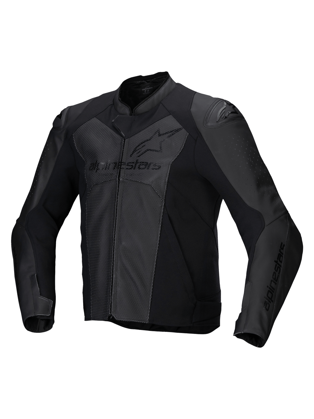 Alpinestars Faster V3 Airflow läderjacka, svart sportig motorcykeljacka i skinn med perforerade paneler och axelskydd