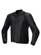 Alpinestars Faster V3 Airflow läderjacka, svart sportig motorcykeljacka i skinn med perforerade paneler och axelskydd