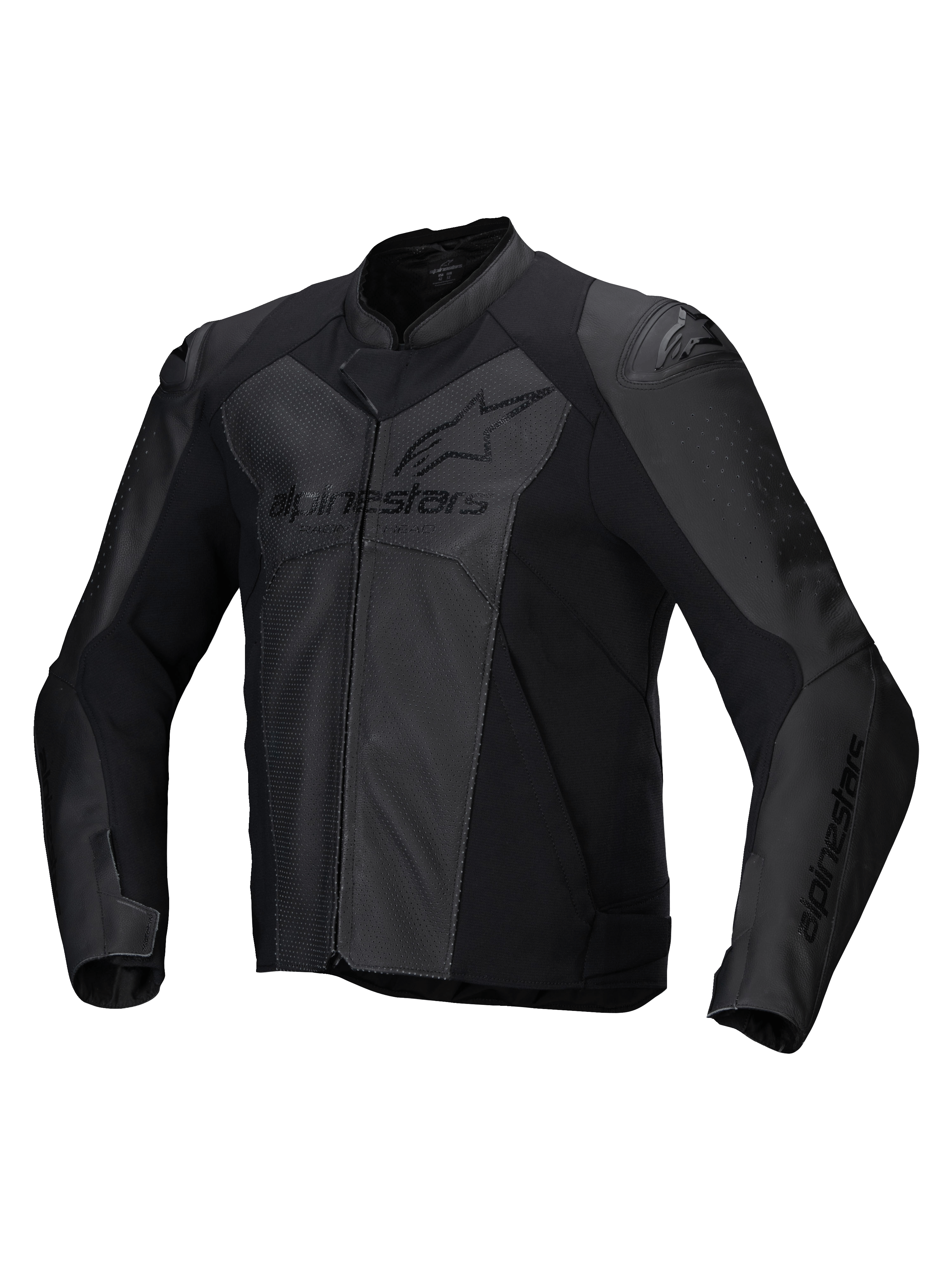 Alpinestars Faster V3 Airflow läderjacka, svart sportig motorcykeljacka i skinn med perforerade paneler och axelskydd