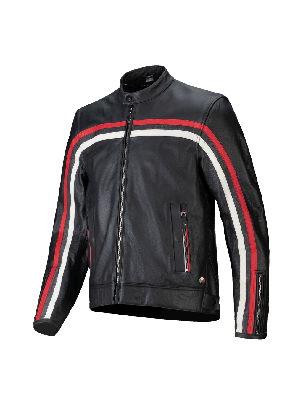 Alpinestars Dyno läderjacka, svart herr-mc-jacka med röda och ecru-färgade ränder, Tech-Air® Ready, nötläder.