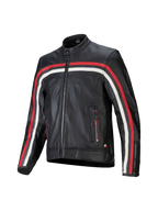 Alpinestars Dyno läderjacka, svart herr-mc-jacka med röda och ecru-färgade ränder, Tech-Air® Ready, nötläder.