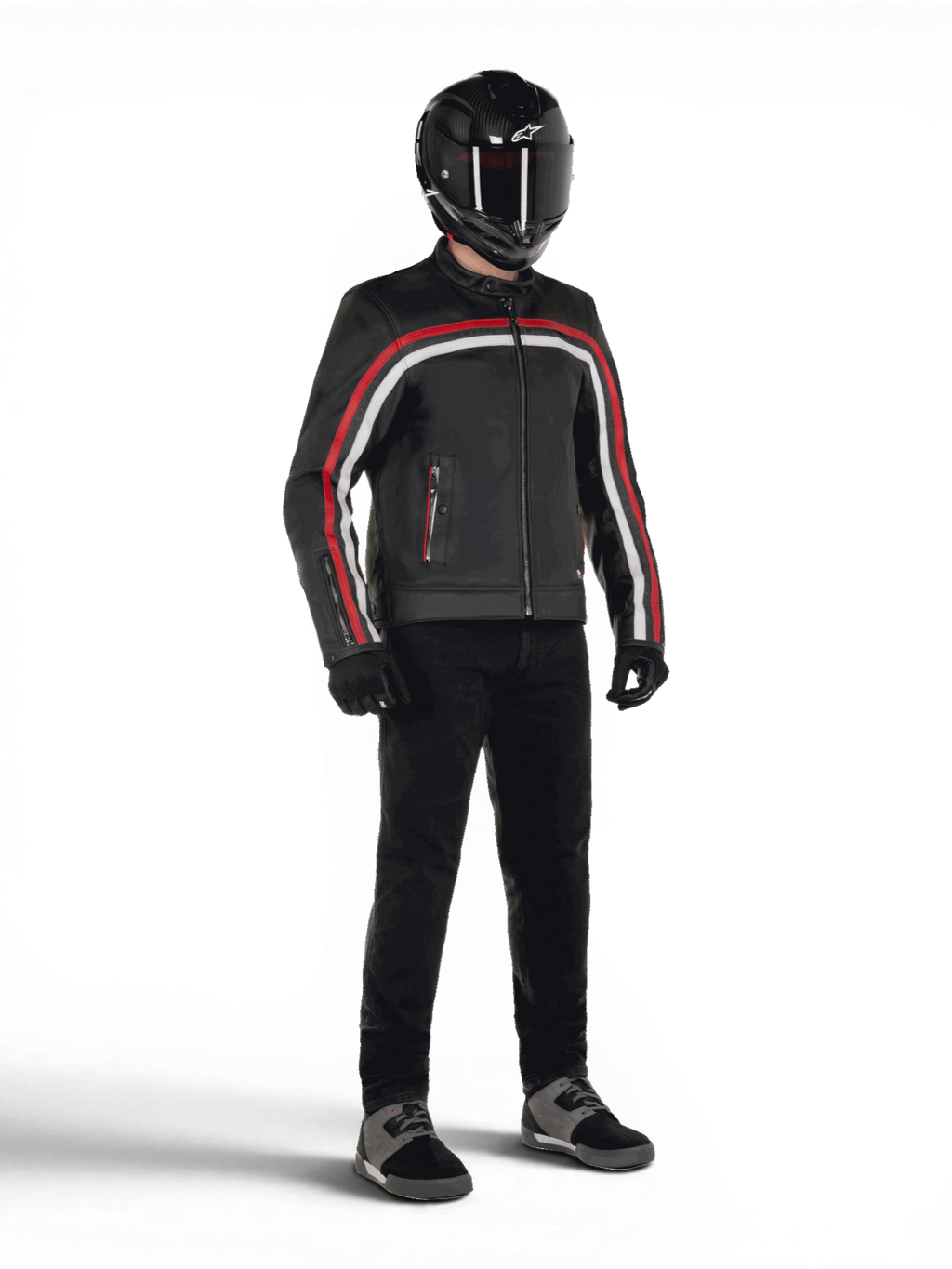 Alpinestars Dyno läderjacka, svart och röd mc-jacka i nötläder för herr, urban körning, Tech-Air-förberedd