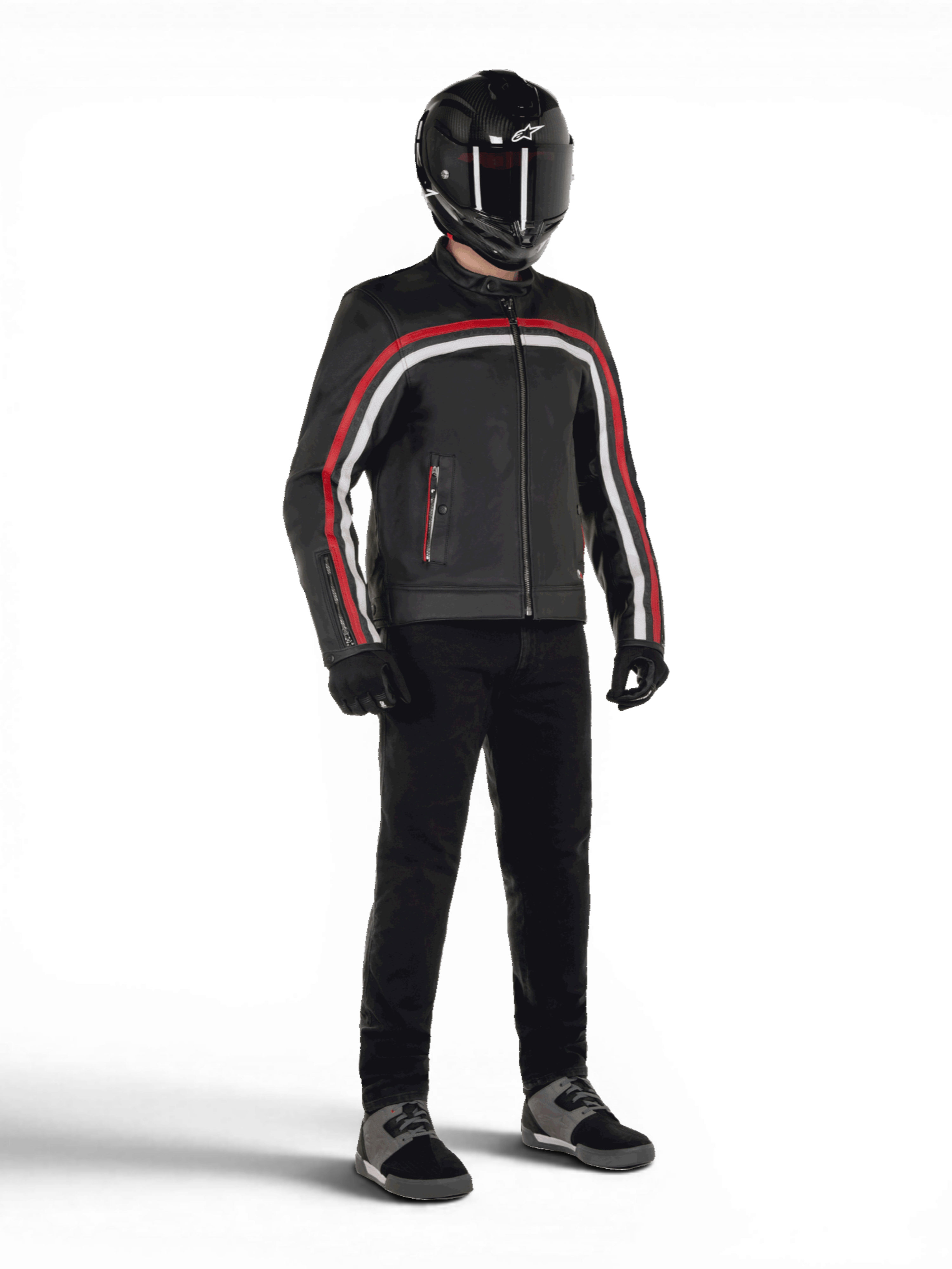 Alpinestars Dyno läderjacka, svart och röd mc-jacka i nötläder för herr, urban körning, Tech-Air-förberedd