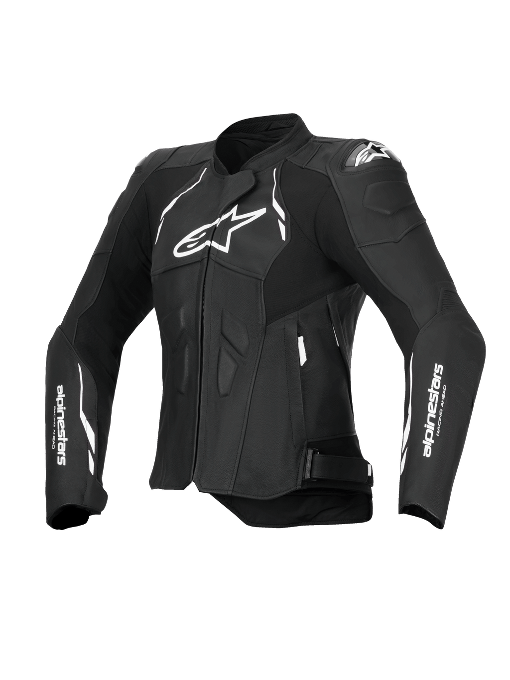 Alpinestars Stella Dusk skinnjacka, dammotorcykeljacka för racing och sport, svart och vit, CE-certifierad AA med DFS-axelskydd