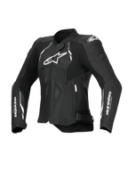 Alpinestars Stella Dusk skinnjacka, dammotorcykeljacka för racing och sport, svart och vit, CE-certifierad AA med DFS-axelskydd