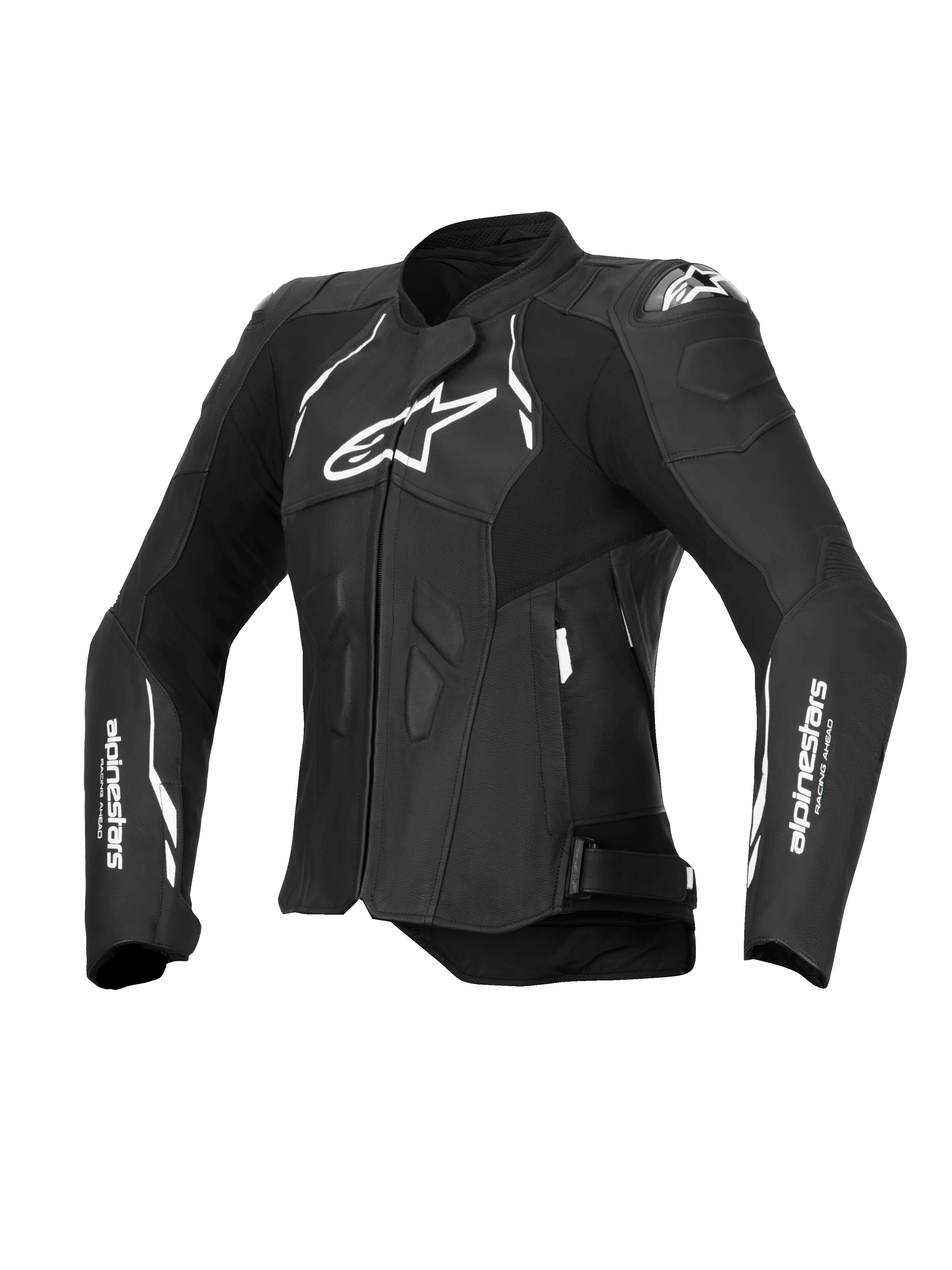 Alpinestars Stella Dusk skinnjacka, dammotorcykeljacka för racing och sport, svart och vit, CE-certifierad AA med DFS-axelskydd