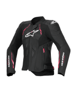 Alpinestars Stella Dusk läderjacka, dam-motorcykeljacka i svart med rosa och vita detaljer, CE-certifierad med yttre DFS-axelskydd
