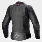 Alpinestars Stella GP Plus V4 damläderjacka, svart motorcykeljacka, bakifrån som visar stretchpaneler och skyddsdetaljer