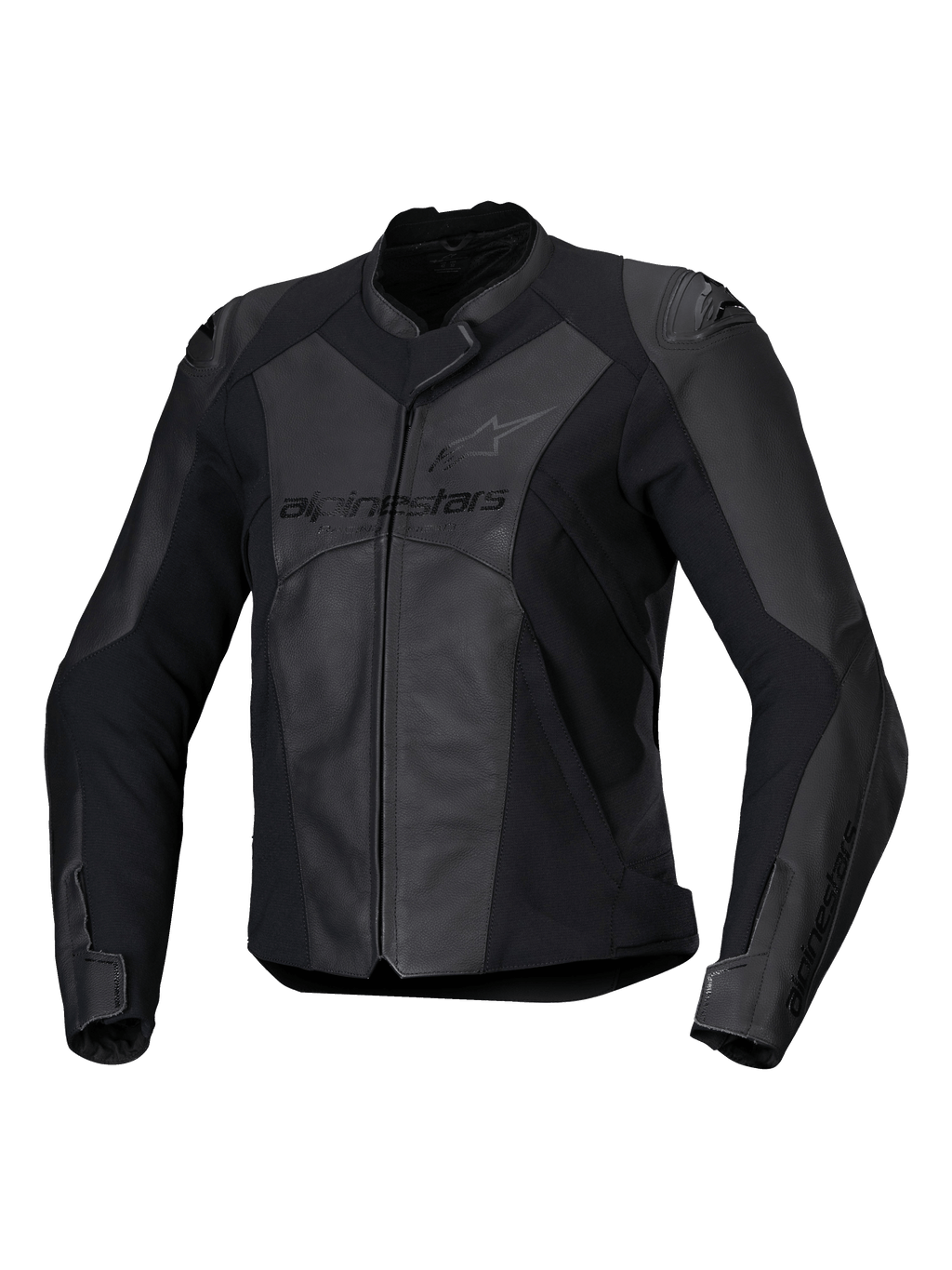 Alpinestars Stella Faster V3 Läderjacka, sportmotorcykeljacka för dam, svart och mörkgrå, konstruktion i premiumläder och textil med HRSF-stretchpaneler, CE-certifierat skydd, hög krage och hel dragkedja fram, racinginspirerad passform
