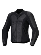 Alpinestars Stella Faster V3 Läderjacka, sportmotorcykeljacka för dam, svart och mörkgrå, konstruktion i premiumläder och textil med HRSF-stretchpaneler, CE-certifierat skydd, hög krage och hel dragkedja fram, racinginspirerad passform