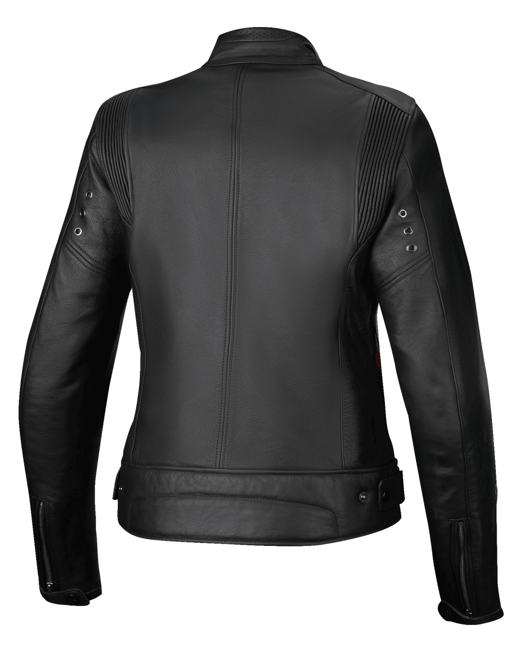 Alpinestars Stella Dyno läderjacka, dammodell av MC-jacka för urban körning, bakifrån, svart med röda detaljer, premium nötläder