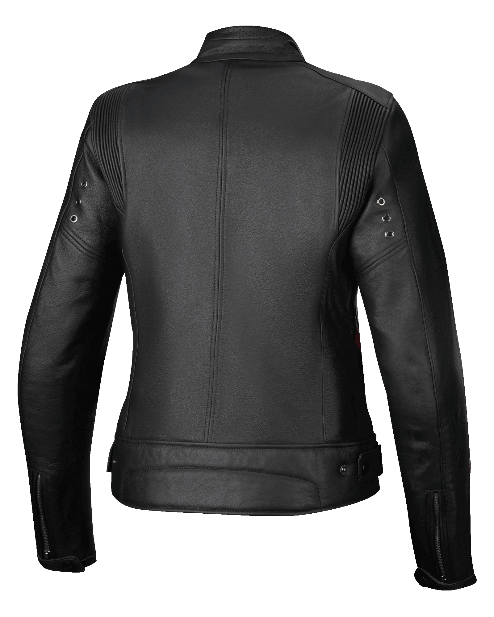 Alpinestars Stella Dyno läderjacka, dammodell av MC-jacka för urban körning, bakifrån, svart med röda detaljer, premium nötläder
