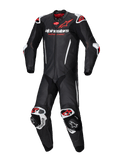 Alpinestars GP-R7 Leather Suit - 1 Piece, men's black and red fluo racing gear, 1.3mm bovine leather, Tech-Air ready.
