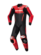 Alpinestars GP-R7 skinnställ, svart och röd racingoverall i nötläder, CE AAA-certifierad för motorcykelracing.