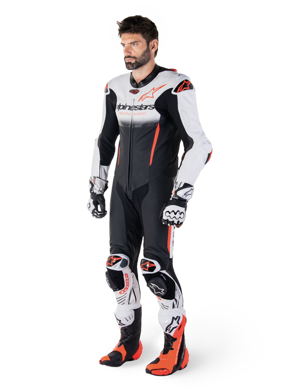 Alpinestars GP-R7 Skinnställ 1-Styck, motorcykelracingställ för herr, vit, svart och röd, i nötläder, CE-godkänd AAA.