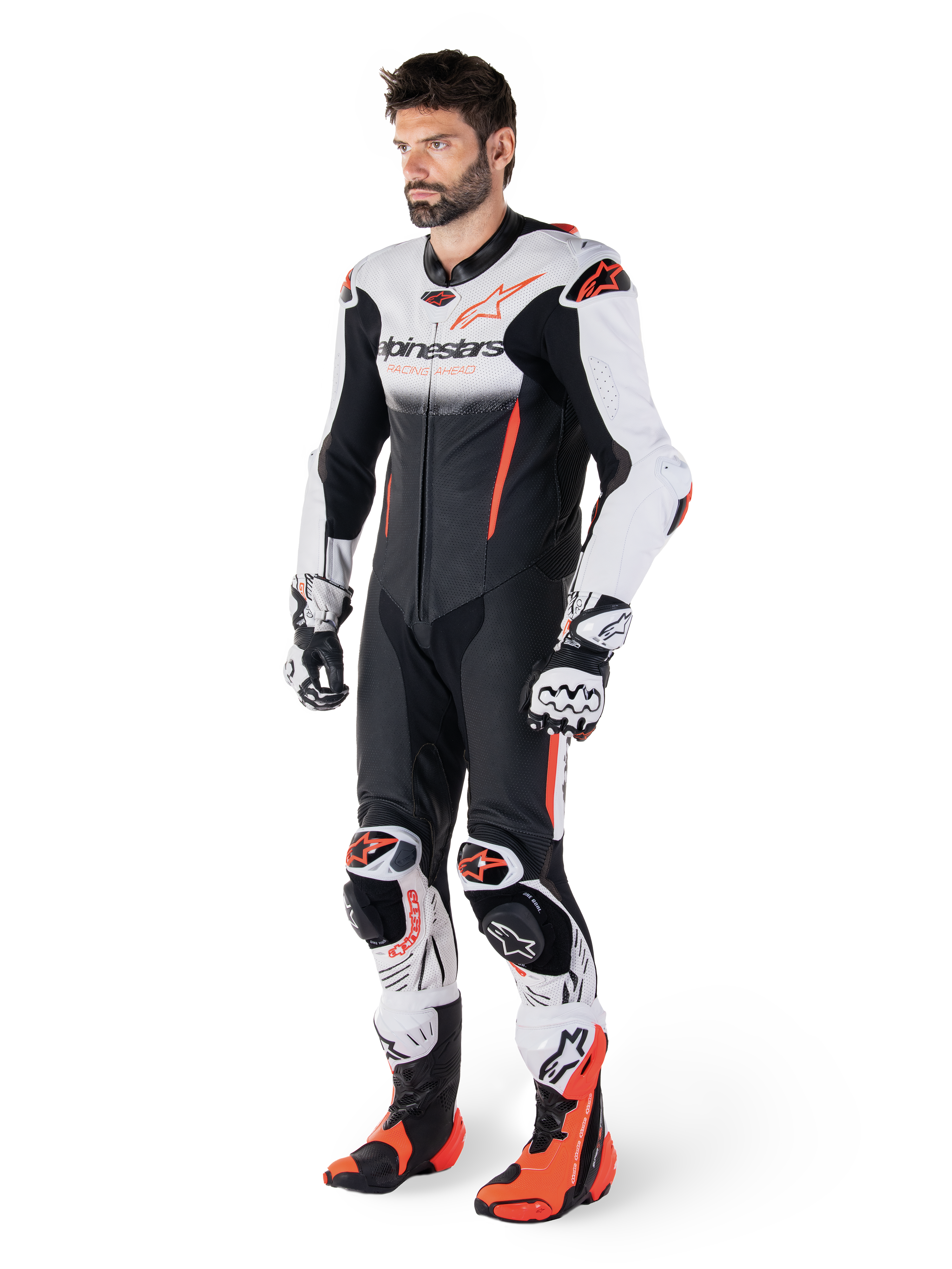Alpinestars GP-R7 Skinnställ 1-Styck, motorcykelracingställ för herr, vit, svart och röd, i nötläder, CE-godkänd AAA.