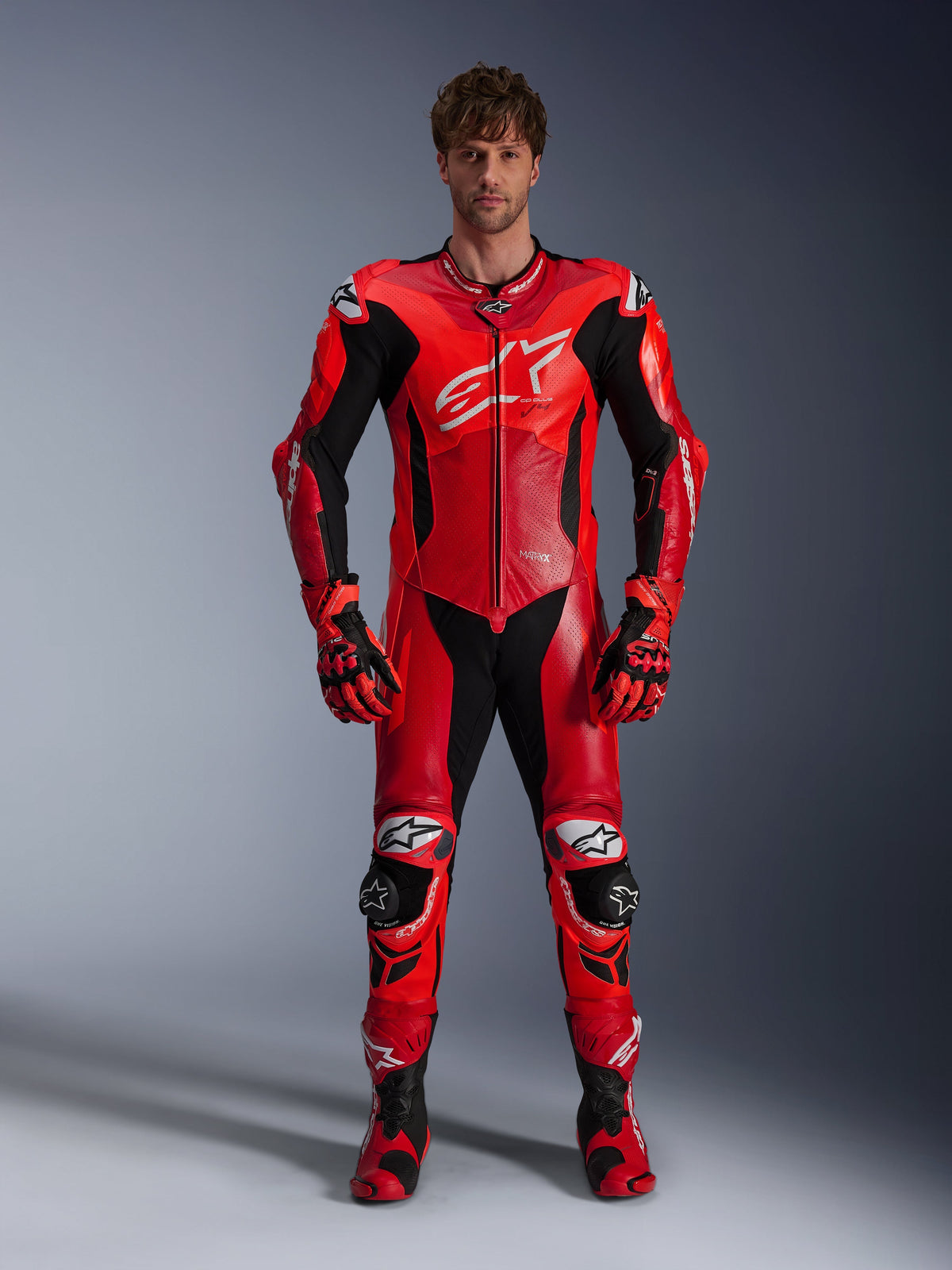 Alpinestars GP Plus V4 Sprint 1 Piece Leather Suit, Red and Black motorcycle racing suit for men, Tech-Air ready.