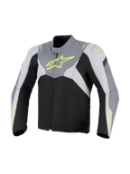 Alpinestars T-Jaws V4 Waterproof Jacket, Textile Motorcycle Jacket, Black Ice Gray and Dark Gray with fluorescent yellow branding, featuring a large neon chest logo and protective shoulder panels