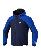 Alpinestars Aeroshell Wp jacka, mörkblå och klarblå vattentät motorcykeljacka med huva, CE-certifierad sport softshell-huvtröja