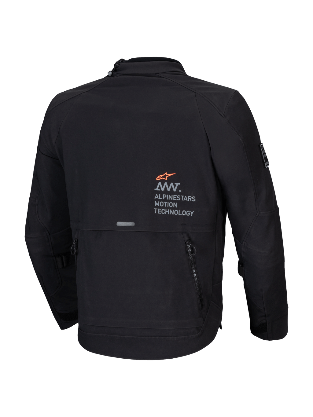 Alpinestars AMT-8 Stretch Drystar XF Jacket, Men's Adventure-Touring Motorcycle Jacket, Black, rear view showing AMT branding and utility cargo pocket