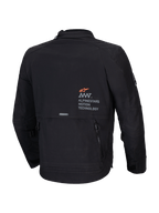 Alpinestars AMT-8 Stretch Drystar XF Jacket, Men's Adventure-Touring Motorcycle Jacket, Black, rear view showing AMT branding and utility cargo pocket