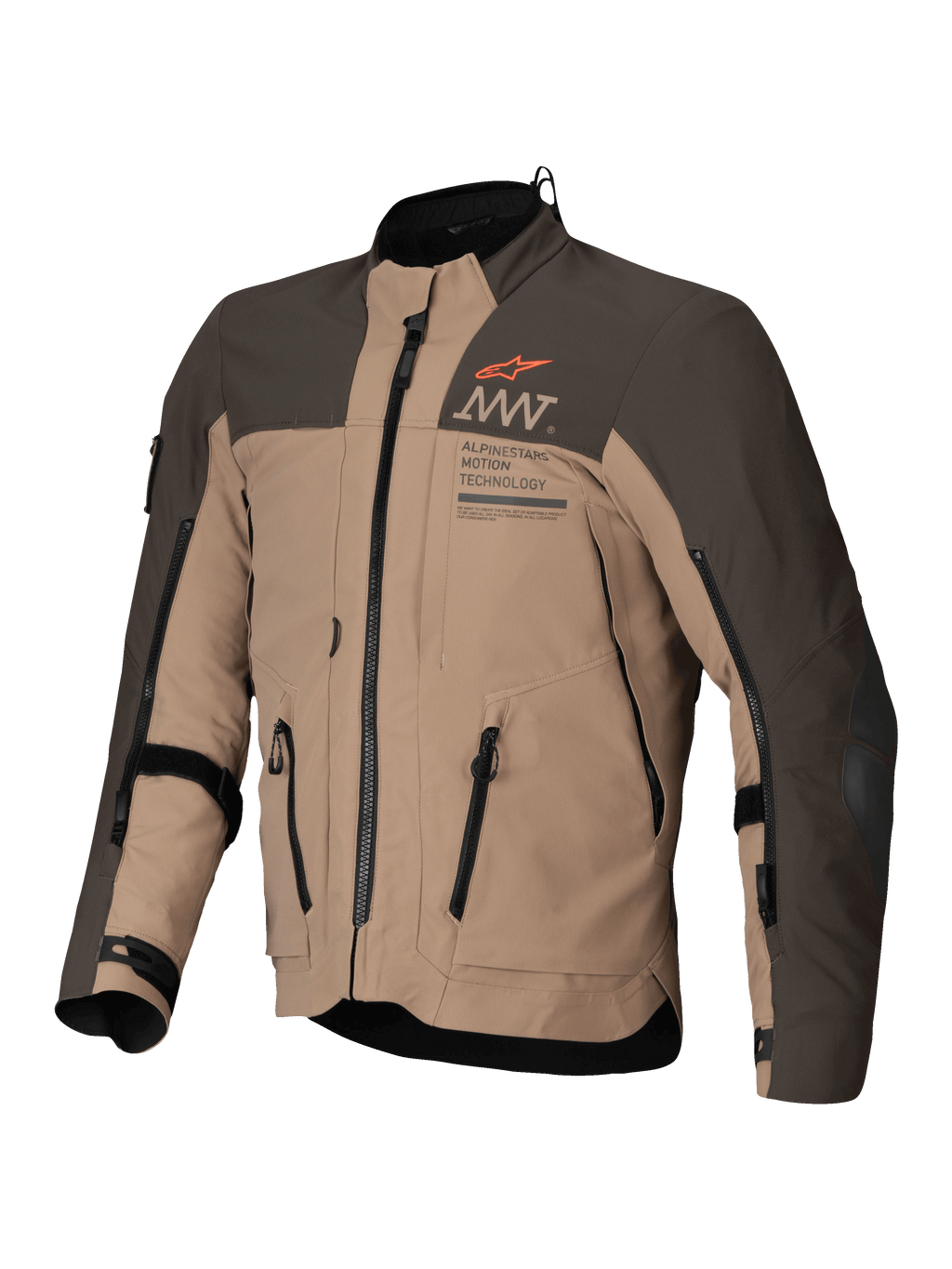 Alpinestars AMT-8 Stretch Drystar® XF jacka, äventyrstouring motorcykeljacka i mörkbrun och mörk khaki, CE-certifierad AA-klass med stretchkonstruktion och ventilation