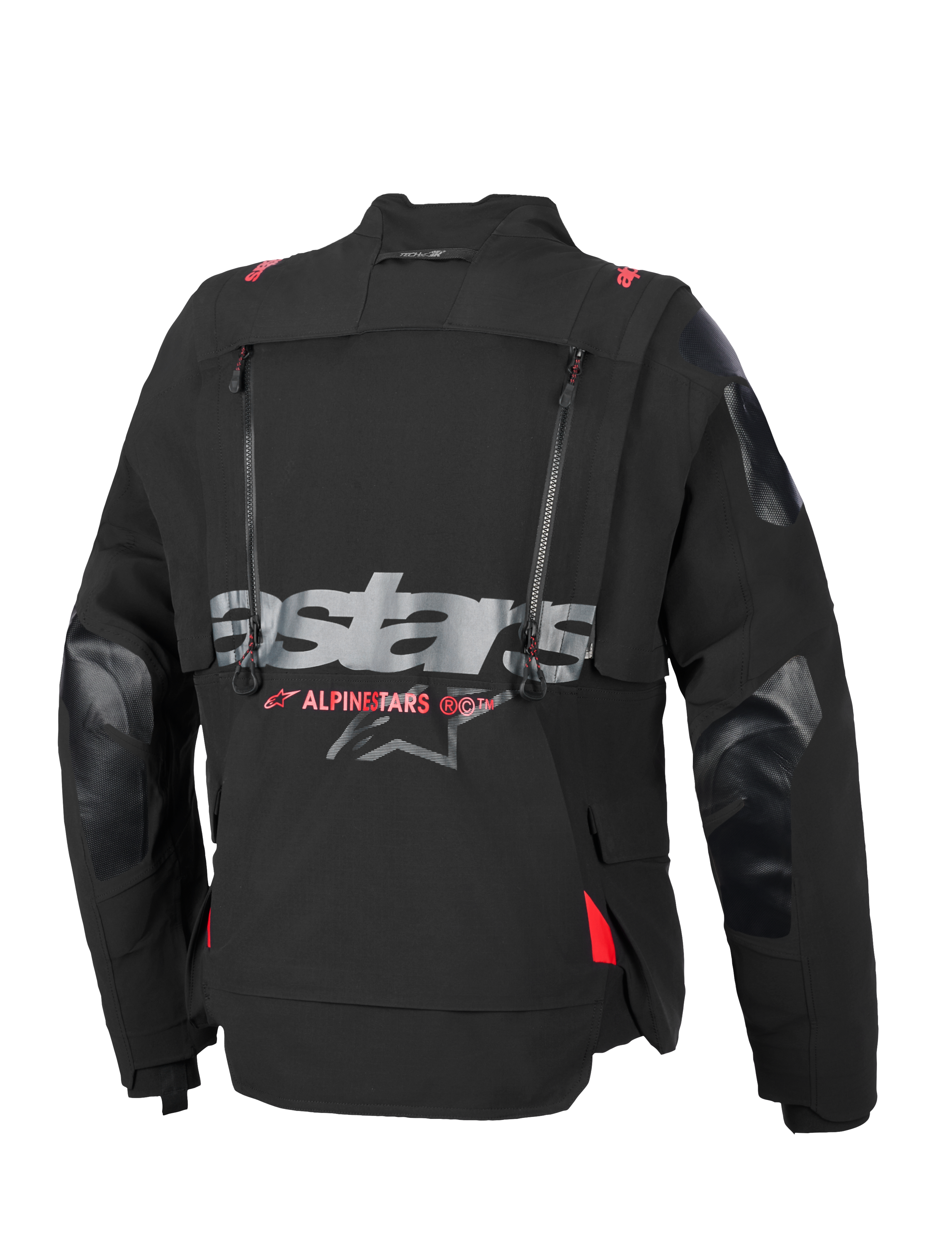 Alpinestars Halo Pro Drystar® XF laminerad jacka, äventyrsmotorcykeljacka, svart och Dark Shadow med grå och röda logotyper, modulär textilkonstruktion i tre lager med vattentäta dragkedjor och ventilationspaneler, designad för touring i all terräng