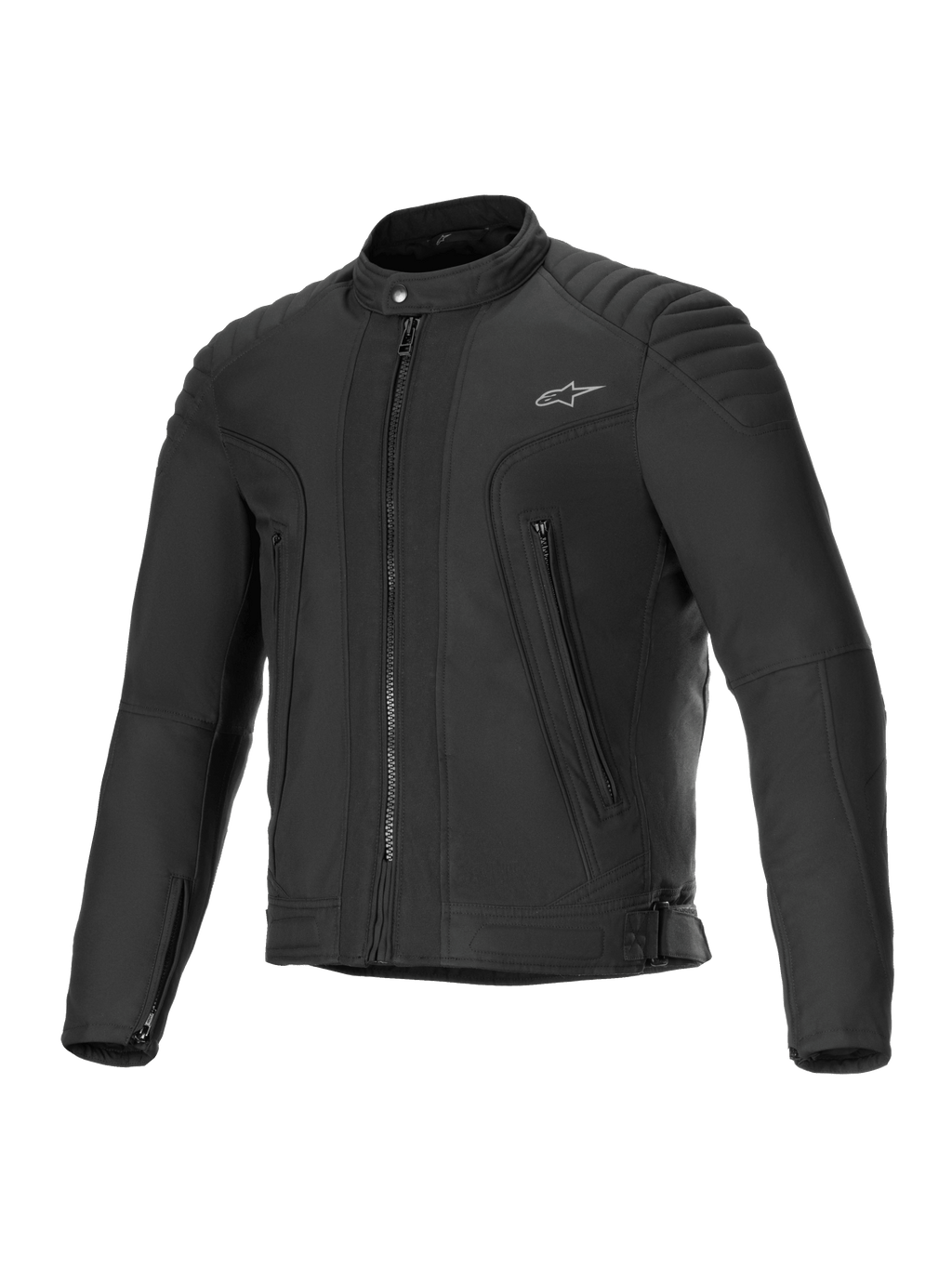 Alpinestars Clayton Water Resistant Jacket, men's urban motorcycle jacket in Black, featuring CE certified protection, water-repellent poly fabric, quilted shoulder details, and zippered front pockets