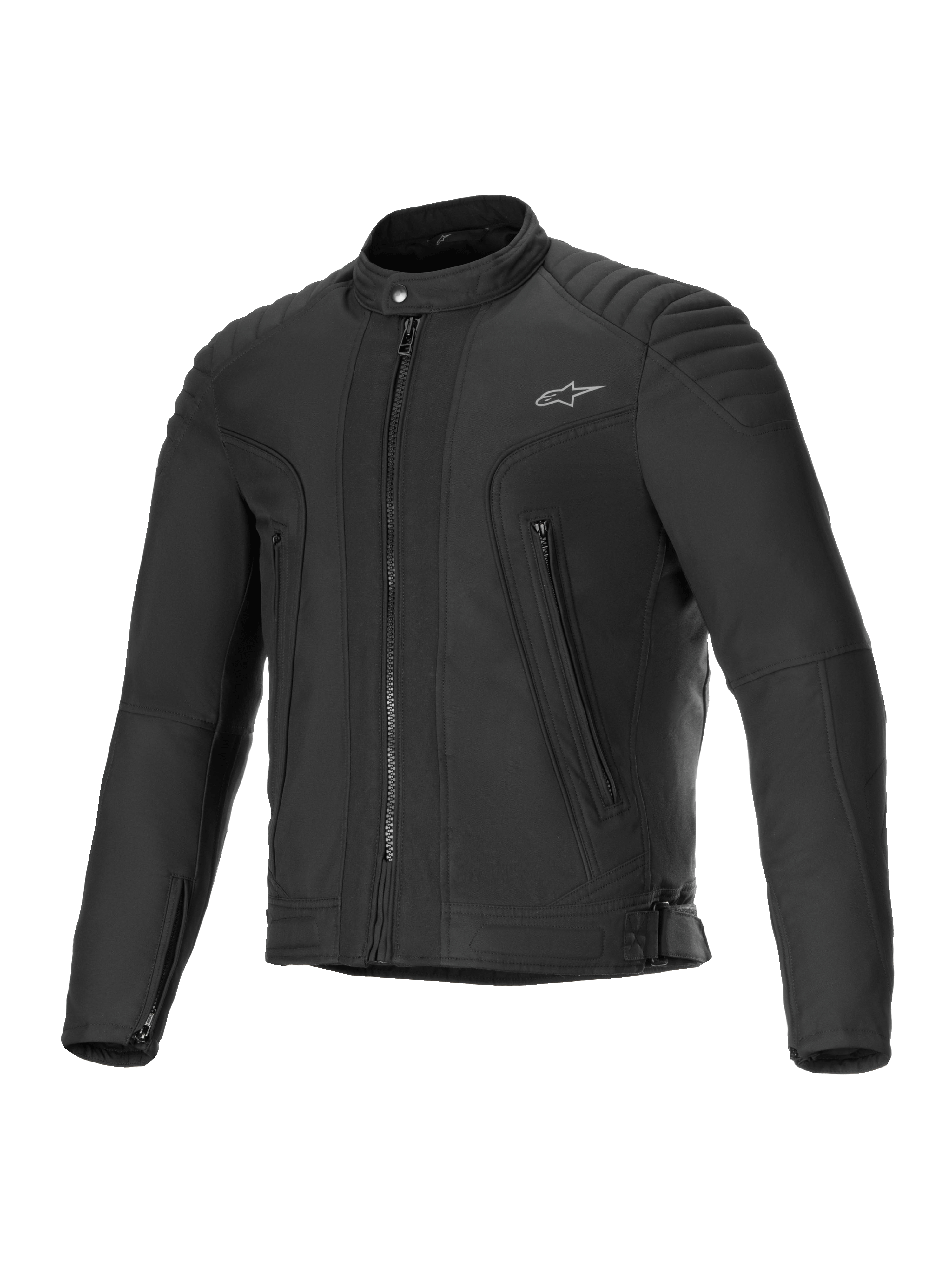 Alpinestars Clayton Water Resistant Jacket, men's urban motorcycle jacket in Black, featuring CE certified protection, water-repellent poly fabric, quilted shoulder details, and zippered front pockets