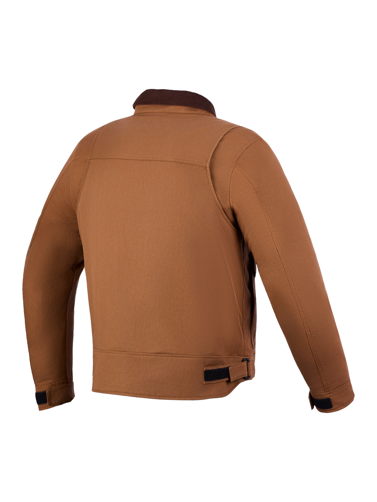 Alpinestars Mustang Waterproof Jacket, Men's urban motorcycle jacket in Dark Rust Dark Brown, rear view featuring workwear-inspired stretch twill styling and shoulder gussets