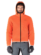 Alpinestars Mohobbs Waterproof Jacket, vadderad bomberjacka för motorcykel, svart och fluorescerande orange, quiltad design med stormsäker huva, urban streetwear-inspirerad mc-utrustning