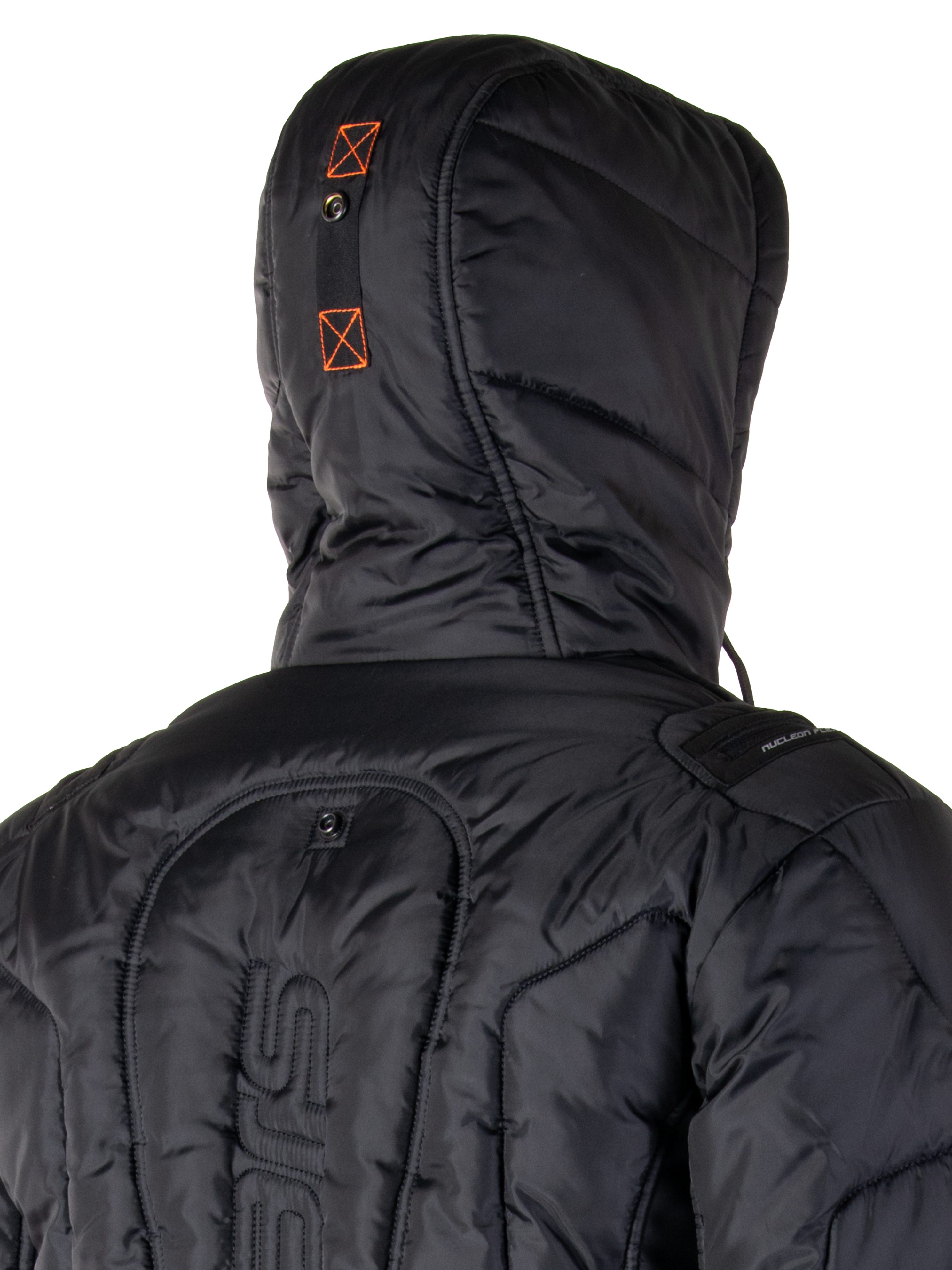 Alpinestars Mohobbs Waterproof Jacket, vadderad bomberjacka för motorcykel, svart och orange fluo, quiltad textur med isolerande vaddering, har huva och dragkedja fram, modern urban streetwear för MC-körning