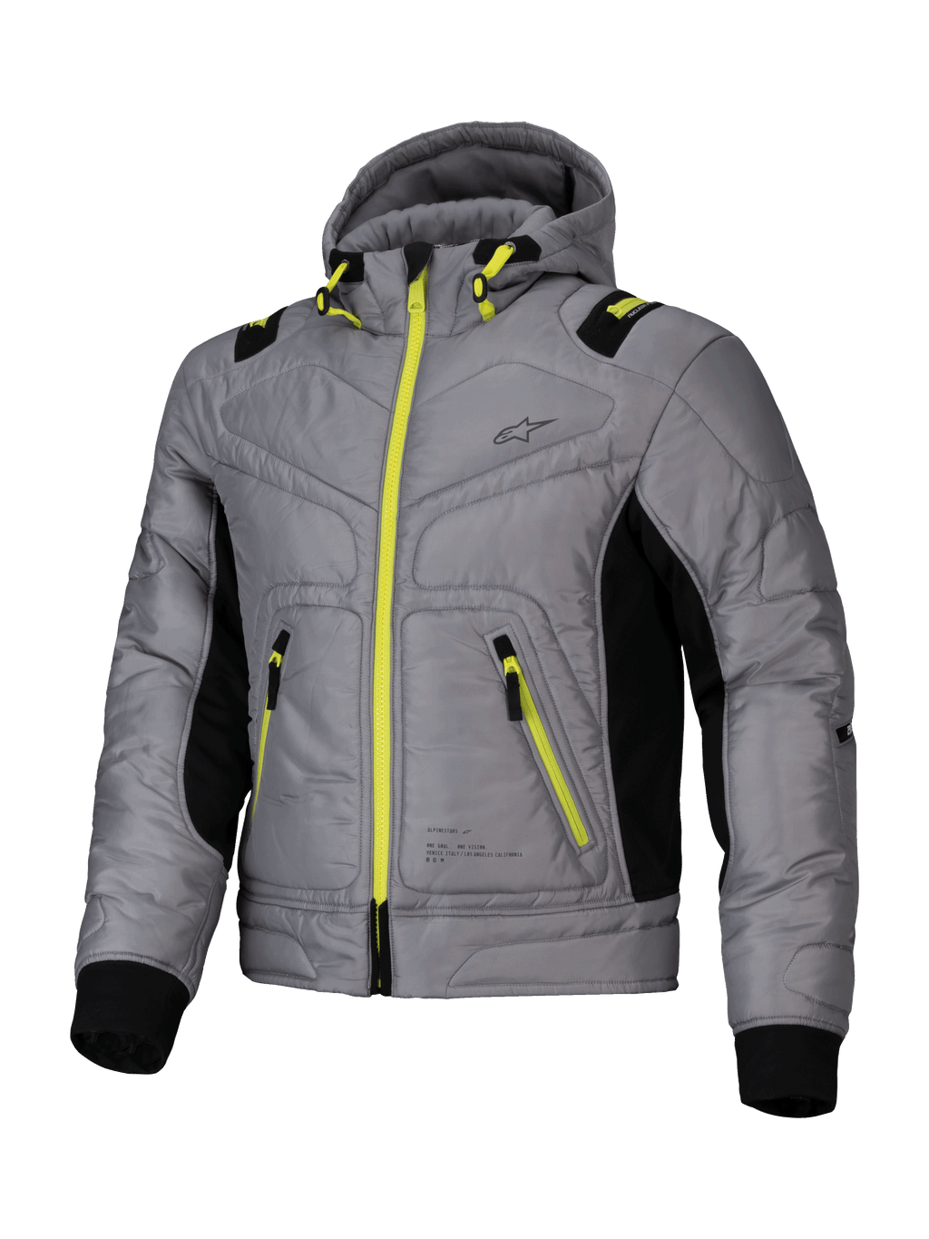 Alpinestars Mohobbs vattentät jacka, urban samtida motorcykelbomberjacka för herrar, grå och limegröna detaljer med svarta inslag, CE-certifierad med Nucleon Flex Plus-skydd och Tech-Air-redo design