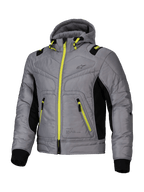 Alpinestars Mohobbs vattentät jacka, urban samtida motorcykelbomberjacka för herrar, grå och limegröna detaljer med svarta inslag, CE-certifierad med Nucleon Flex Plus-skydd och Tech-Air-redo design