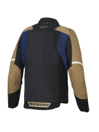 Alpinestars ST-2 Air Jacket, men's summer touring motorcycle jacket, back view showing ventilated mesh panels and drop tail, Deep Blue, Dark Khaki, and Black, CE Level AA certified and Tech-Air ready