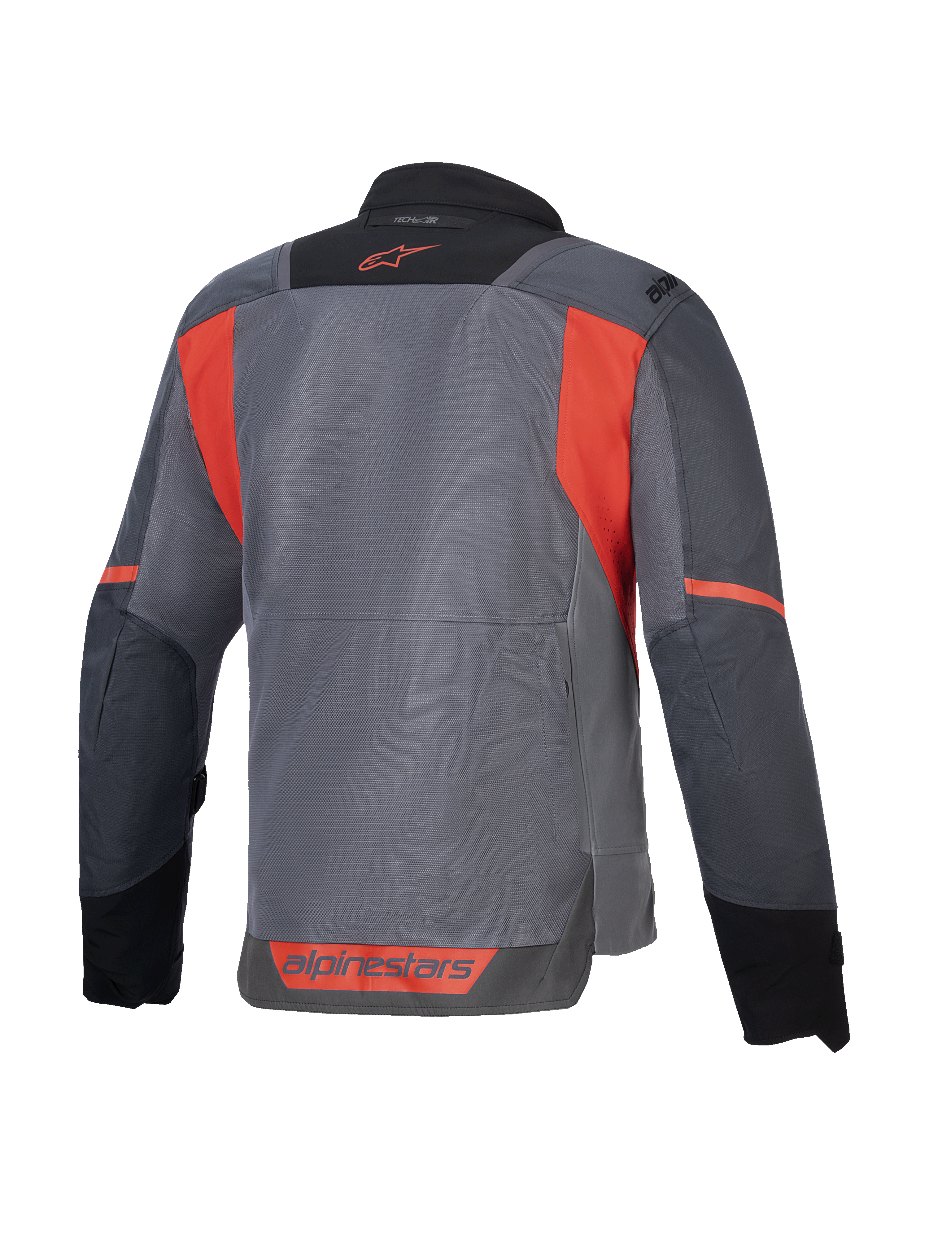 Alpinestars ST-2 Air jacka, grå och röd MC-touringjacka med meshpaneler, Tech-Air® ready, CE-certifierad, vy bakifrån.