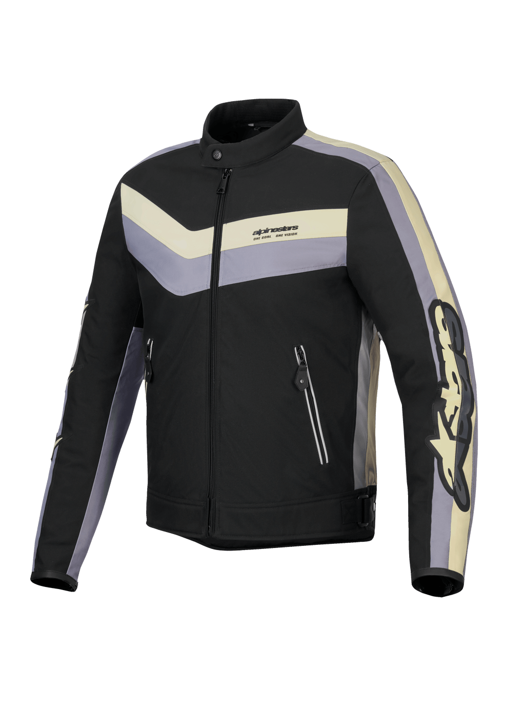 Alpinestars T-Dyno Vattenavvisande Jacka, herrmotorcykeljacka i textil, svart, mörkgrå och ecru, CE-certifierad med vintageinspirerad biker-passform
