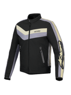 Alpinestars T-Dyno Vattenavvisande Jacka, herrmotorcykeljacka i textil, svart, mörkgrå och ecru, CE-certifierad med vintageinspirerad biker-passform