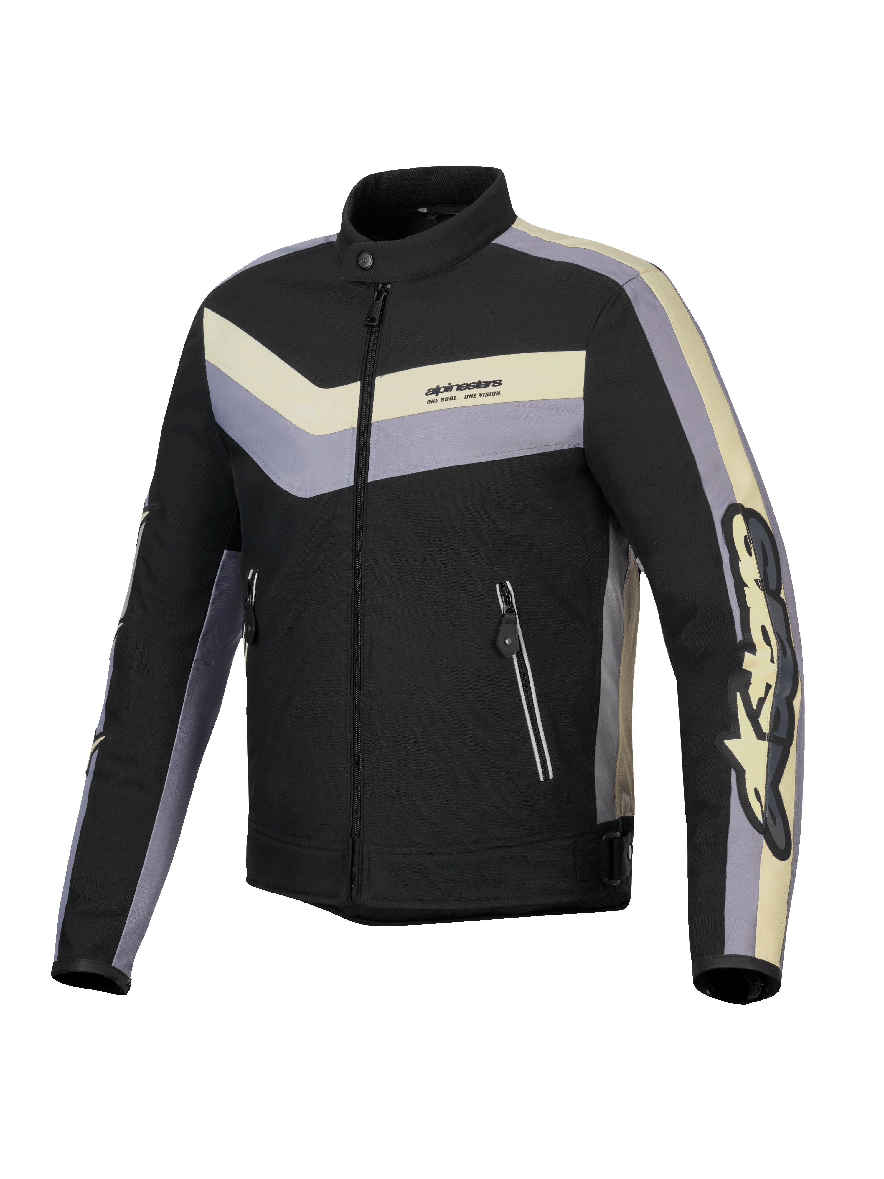 Alpinestars T-Dyno Vattenavvisande Jacka, herrmotorcykeljacka i textil, svart, mörkgrå och ecru, CE-certifierad med vintageinspirerad biker-passform