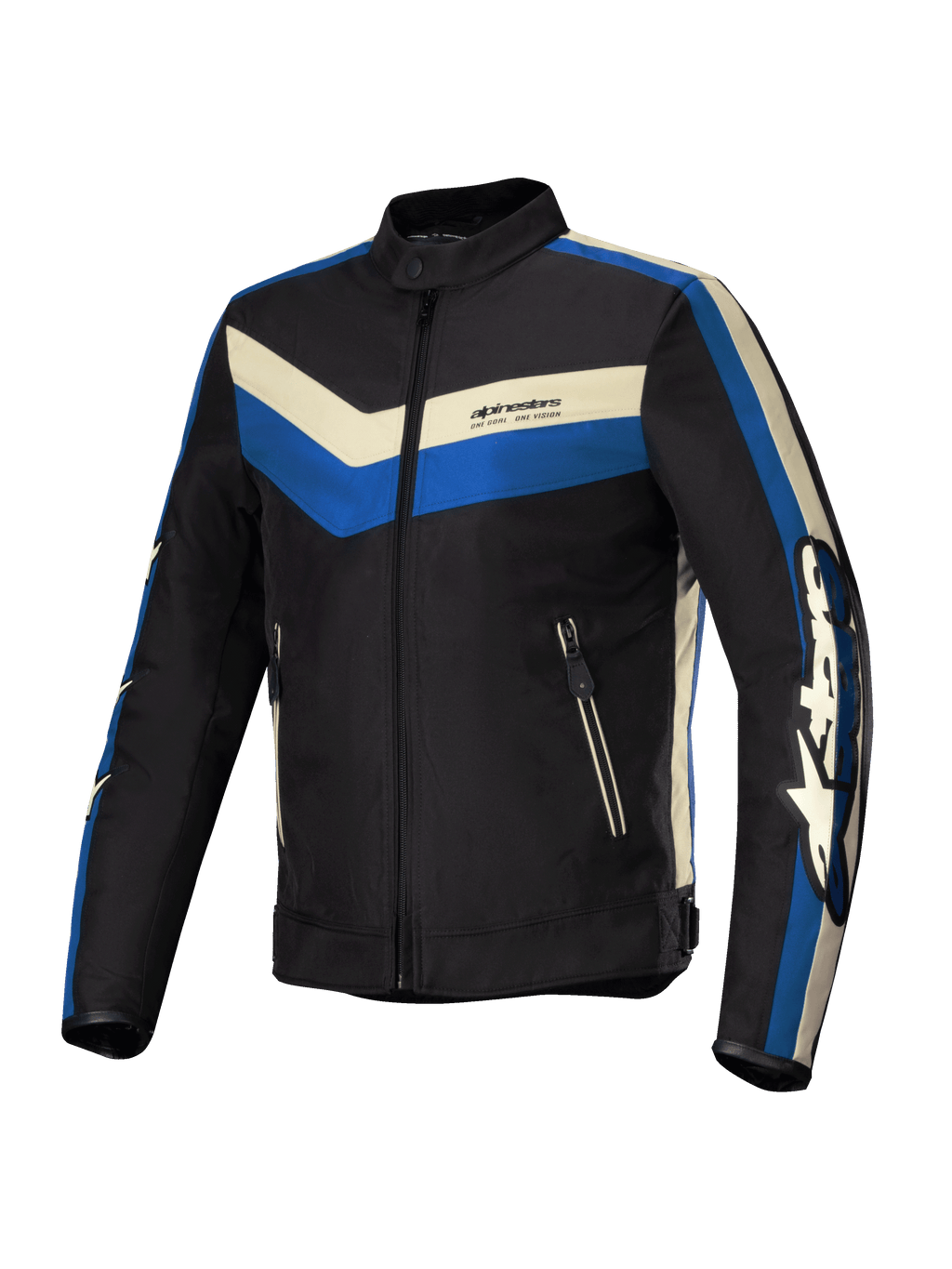 Alpinestars T-Dyno Vattenavvisande jacka, herrmotorcykeljacka i svart, blått och ecru, CE-certifierad med vattenavvisande konstruktion och vintageinspirerad bikerpassform