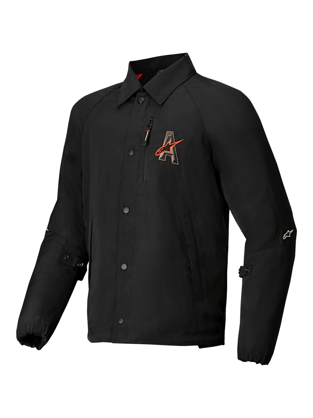 Alpinestars Revved vattenavvisande jacka, svart urban MC-jacka i satin med broderad logo och tryckknappar, CE-certifierad med Nucleon Flex Plus-skydd