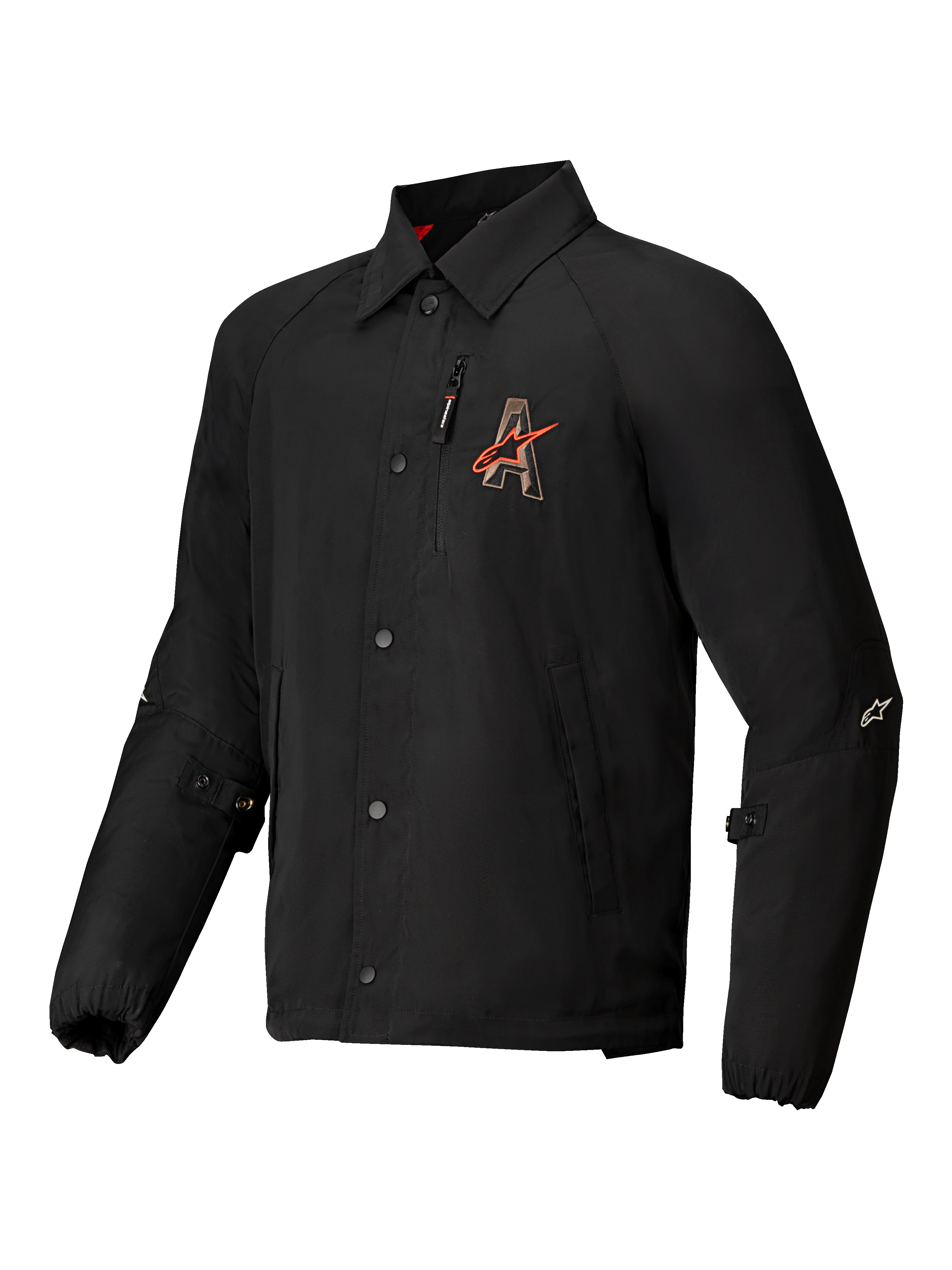 Alpinestars Revved vattenavvisande jacka, svart urban MC-jacka i satin med broderad logo och tryckknappar, CE-certifierad med Nucleon Flex Plus-skydd