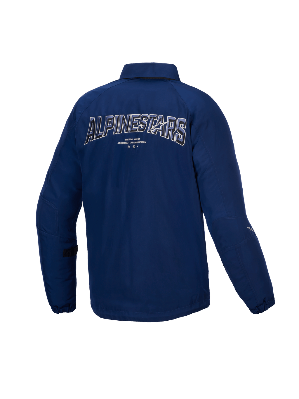 Alpinestars Revved vattenavvisande jacka, herrmotorcykeljacka i blått, baksida som visar dynamiskt 3D-broderi och CE-certifierad satin.