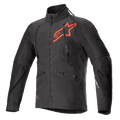 Alpinestars Hyde XT Drystar XF Jacket, Black and Bright Red technical motorcycle jacket, large red star logo on the chest, vertical chest ventilation zippers, high collar, textured four-way stretch fabric, designed for adventure and off-road riding
