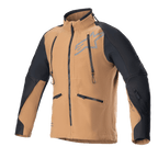 Alpinestars Hyde XT Drystar XF jacka, motorcykeljacka för äventyrstouring, sandfärgad och svart, med vertikala ventilationsdragkedjor på bröstet och sidfickor, svarta ripstop-paneler på axlar och armar, hög krage, vattentät textilkonstruktion för offroad-körning