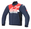 Alpinestars Honda SMX vattentät softshell-jacka, motorcykeljacka, mörkblå, svart och klarröd, med vita Alpinestars- och Honda-logotyper på bröstet, hög krage, dragkedja fram och smidigt vattenavvisande textilmaterial