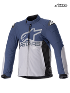 Alpinestars SMX vattentät jacka, mörkblå och mörkgrå motorcykeljacka för herr, framifrån som visar vattentät konstruktion och axelskydd