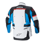 Alpinestars Honda Bogotá Pro Drystar®-jacka, vy bakifrån, Ice Gray Blue och Bright Red, teknisk adventure-touringjacka med Honda- och Tech Touring-profilering på ryggen, ventilationspaneler och justerbara midjeremmar.